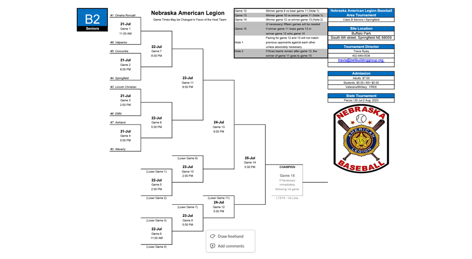 Ashland Sr American Legion Area Tournament Bracket